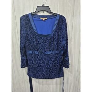 Womens Dark Floral Velvet Top Size XL Notations Fairy Boho Wedding Office Church